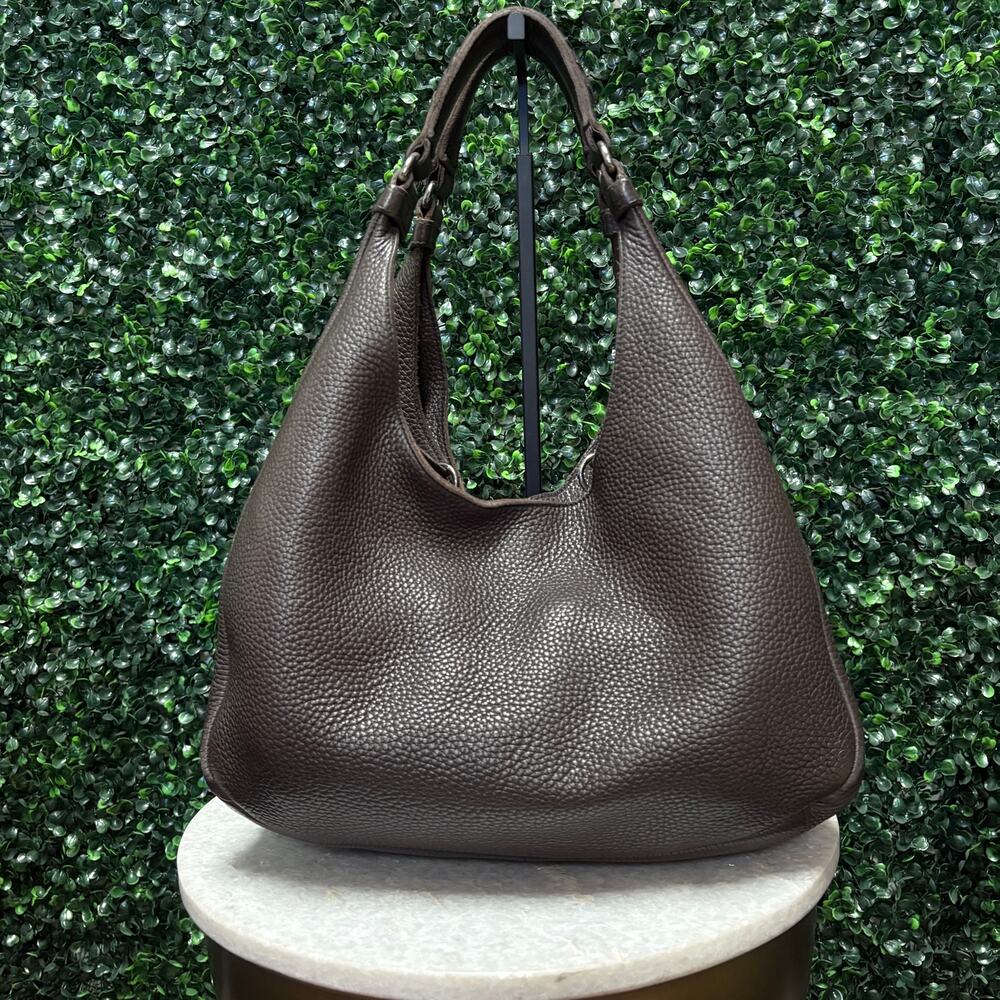 Bottega Vaneta Vintage Pebble Leather Hobo Bag Chocolate Brown